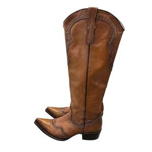 Desert Angels Women Tan Leather Studded Western Cowboy Heeled Boots 7